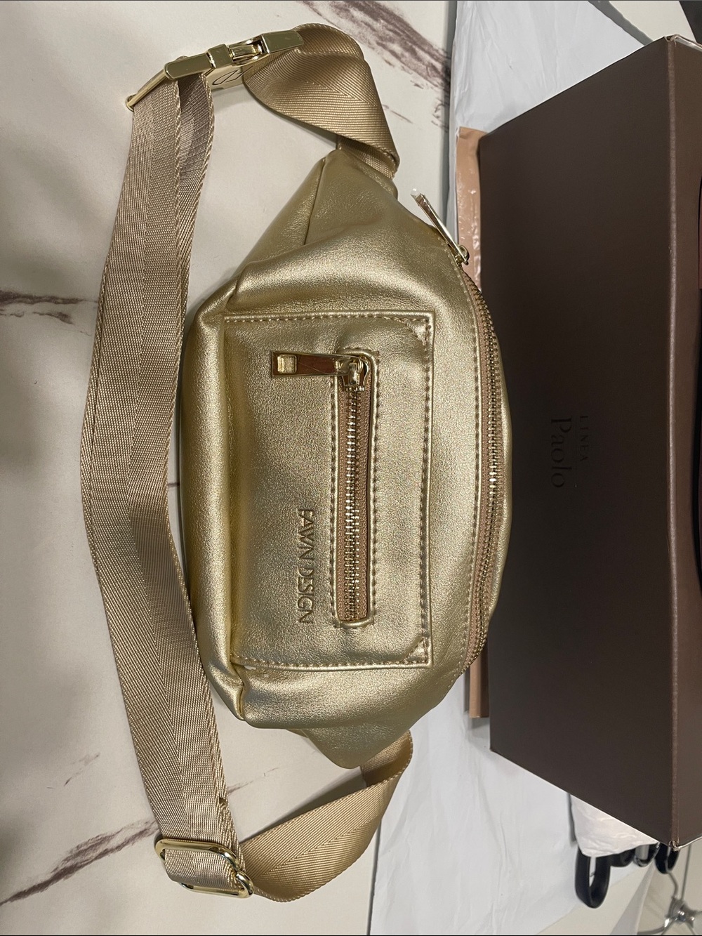 Fawn Design Gold Metallic Crossbody Belt Bag